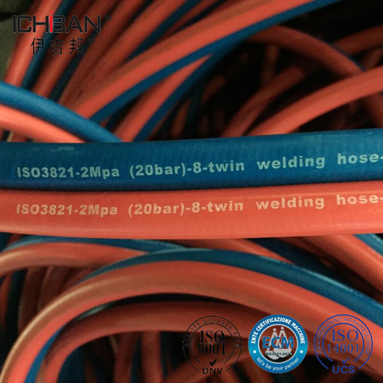 ICHIBAN flexible welding cutting orange and blue oxygen acetylene twin rubber hose
